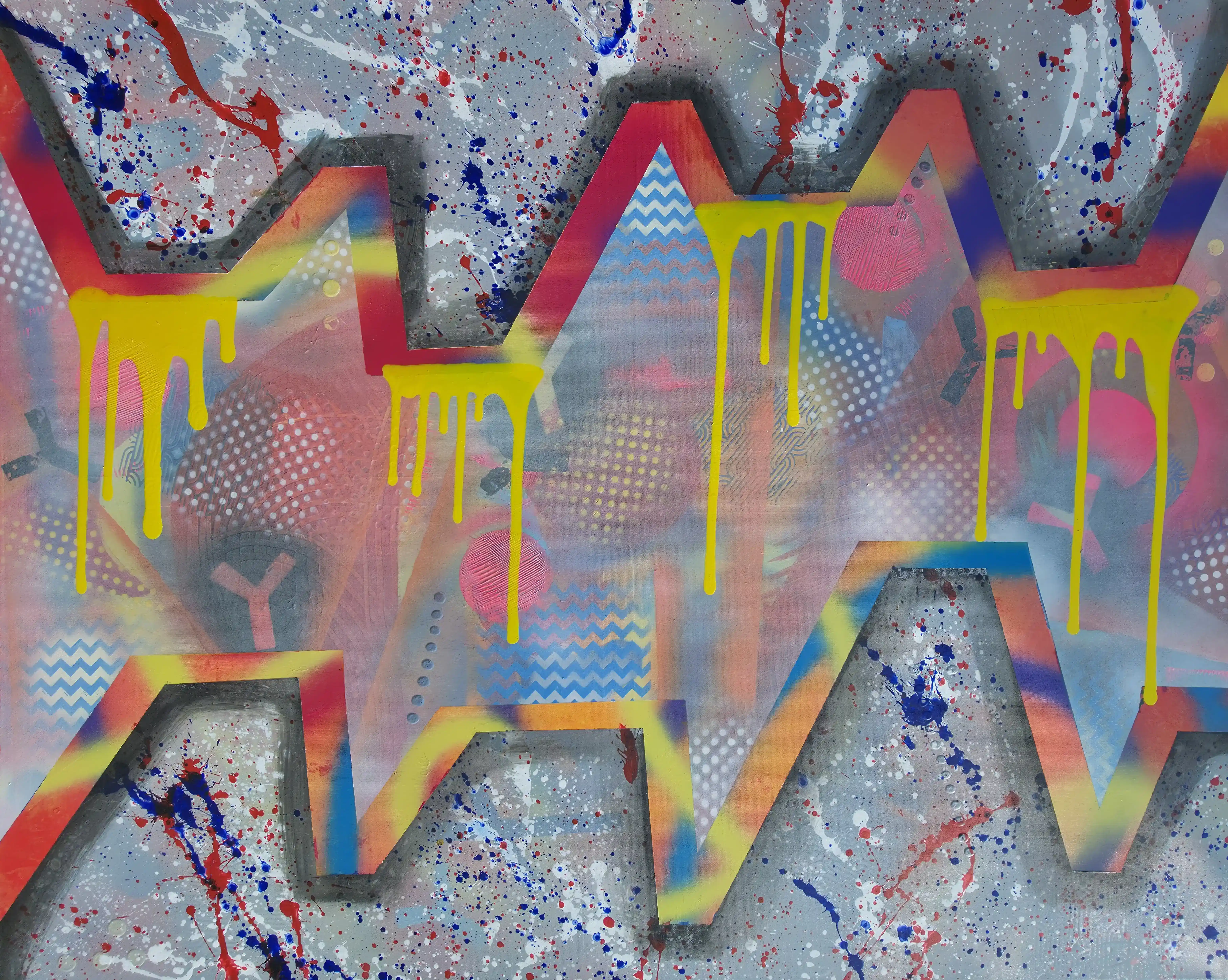 mad_dogs_wsciekle_psy_colorful_geometric_zigzag_drip_pattern_graffiti_inspired_canvas_art_with_splatter_technique