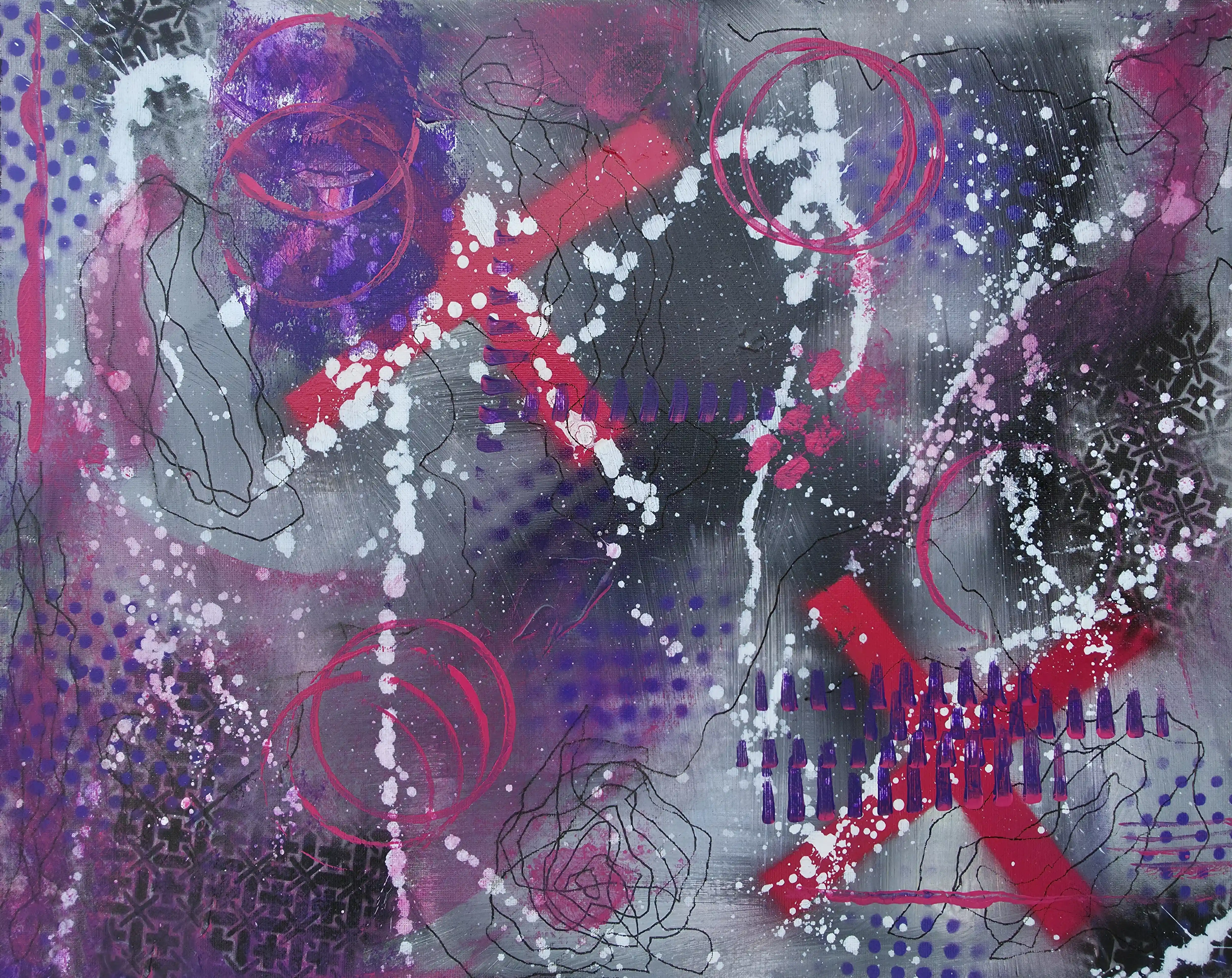 sok_malinowy_raspberry_juice_abstract_purple_red_mixed_media_canvas_art_with_splatter_techniques_dark_colours